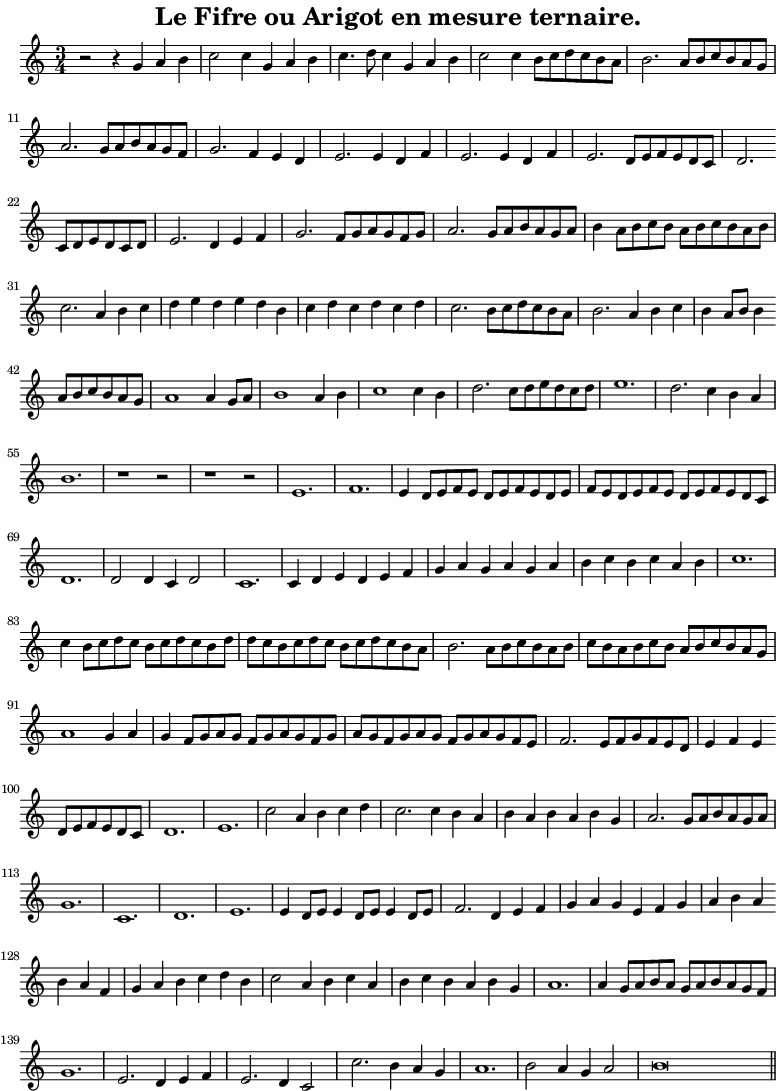 Partition de : Le Fifre ou Arigot en mesure ternaire.