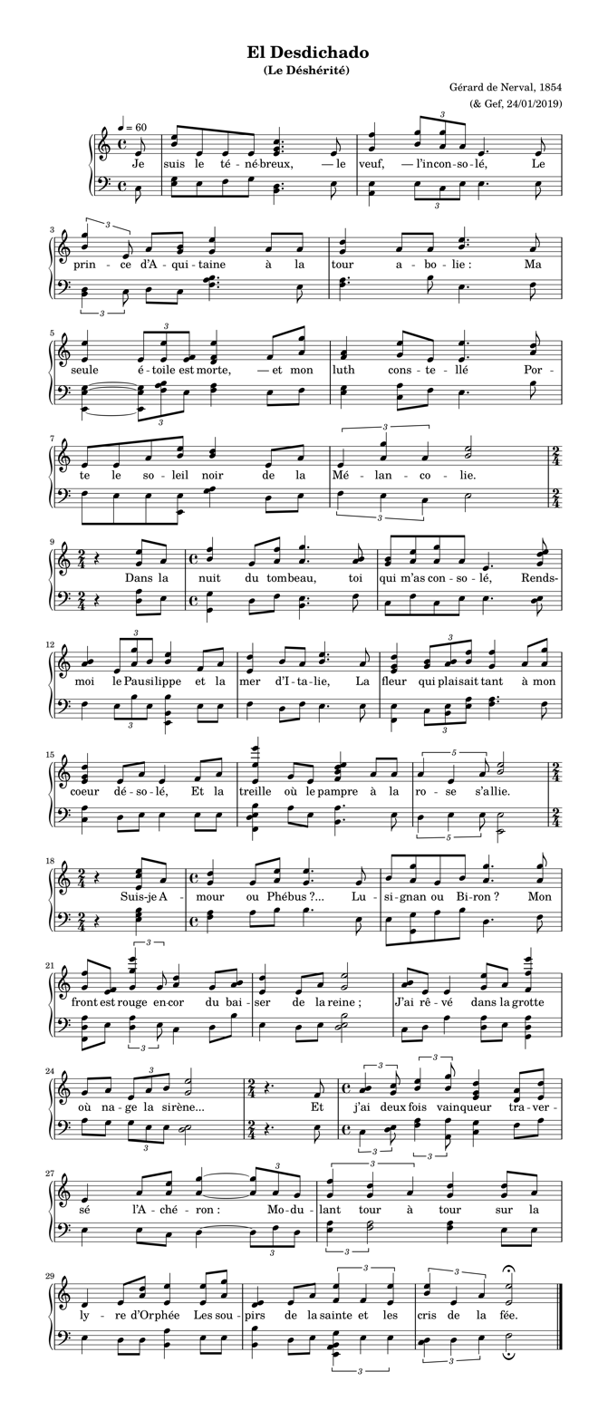 partition de la transcription musicale d'El Desdichado